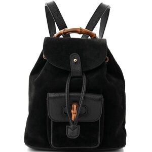 Gucci Black Calfskin Suede Bamboo Mini Backpack